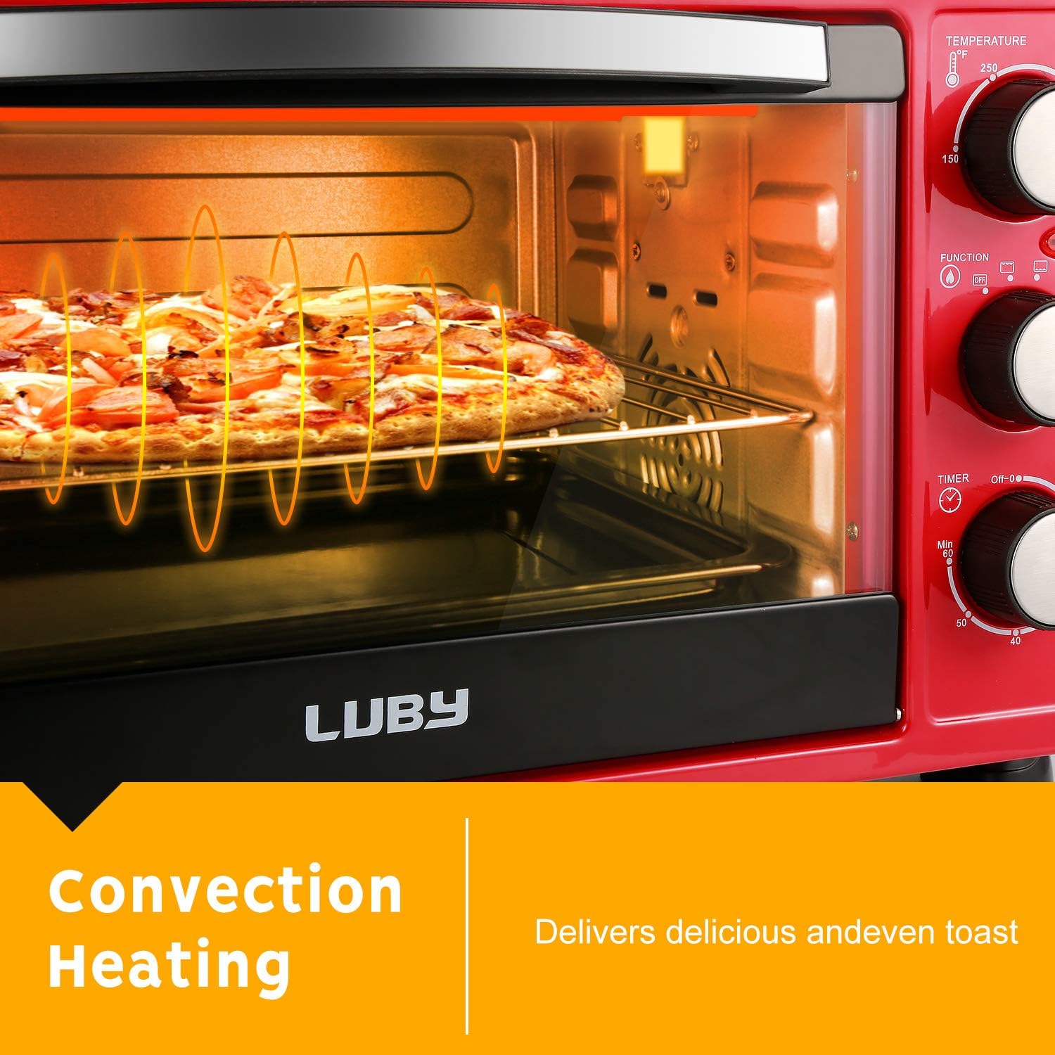 Red 6-Slice Convection Toaster Oven with Timer, Baking Pan, Rack and Crumb Tray, Pack of 2 R949013