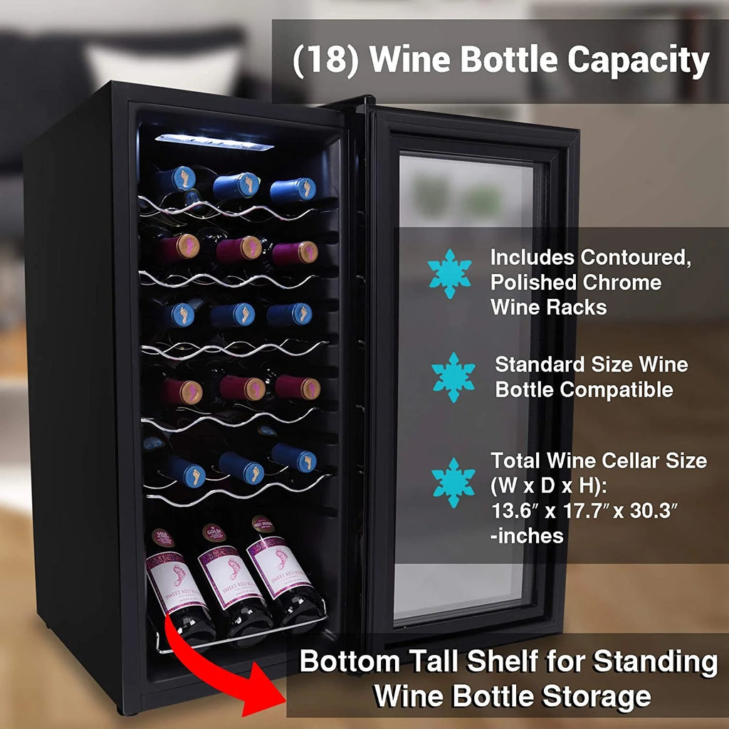 18 Bottle Thermoelectric Wine Chiller Cooler, Black T43869