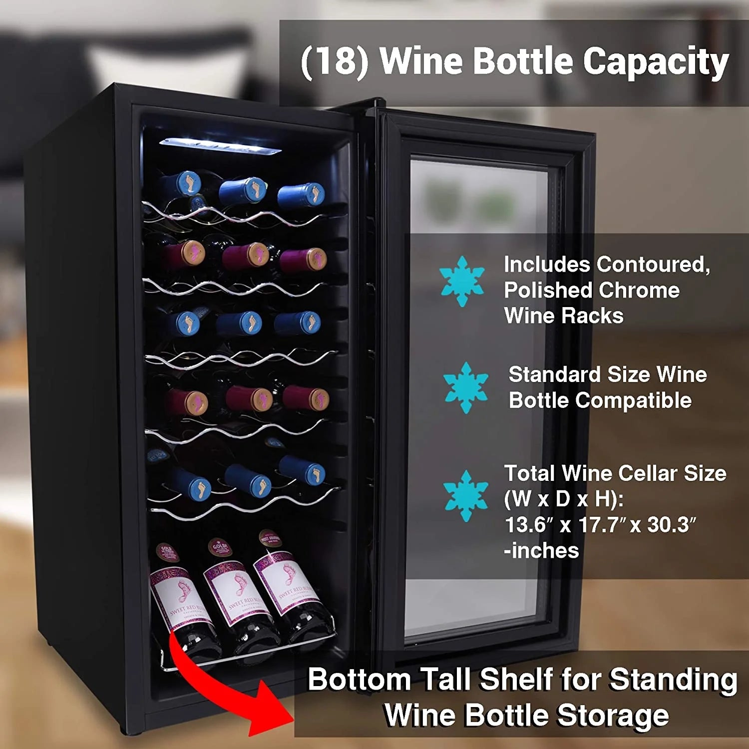18 Bottle Thermoelectric Wine Chiller Cooler, Black T43869