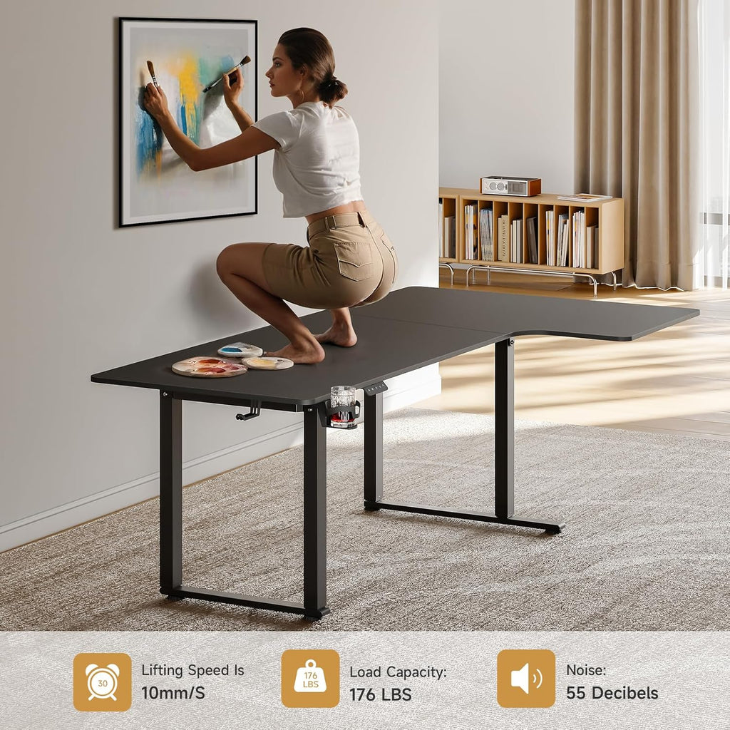 63x43 Inches L Shaped Electric Standing Desk Black K96976