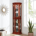 Oak Lighted Corner Curio Cabinet with Adjustable Tempered Glass Shelves Z202465