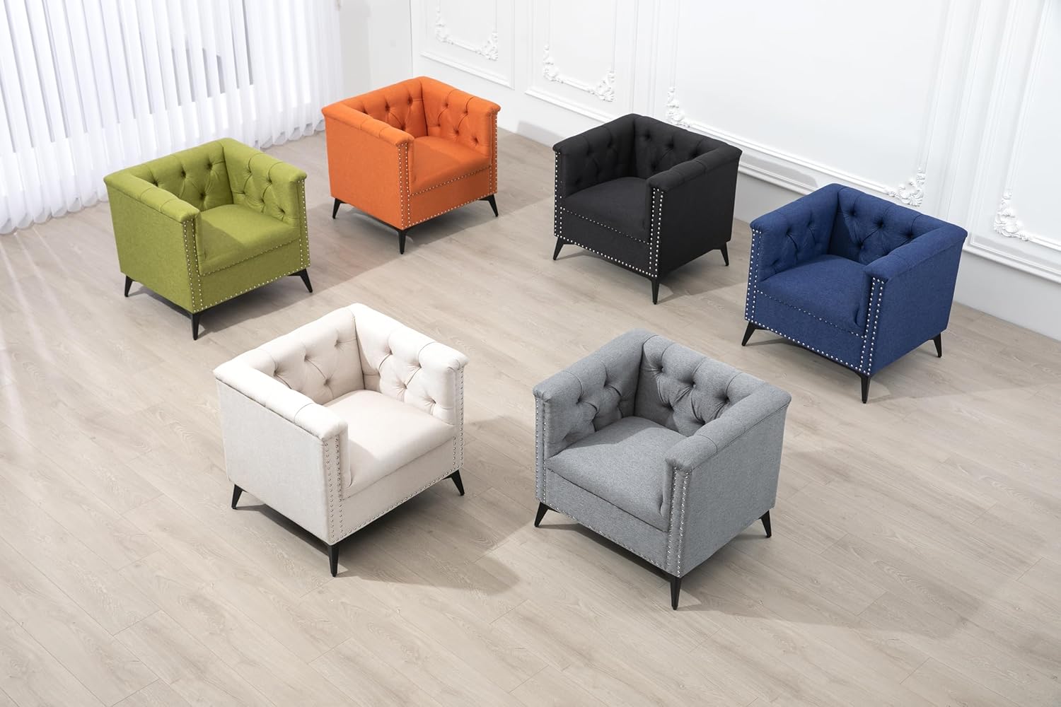 Blue Linen Fabric Arm Chair K295395