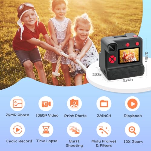 Blue FHD Selfie Digital Video Camera with 3 Rolls Print Paper & 32G Card C94480