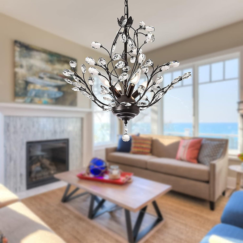 4-Light K9 Crystal Pendant Chandelier Black R2417