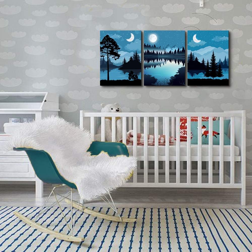 Blue Abstract Geometric Canvas Wall Art 3 Piece Framed X247957