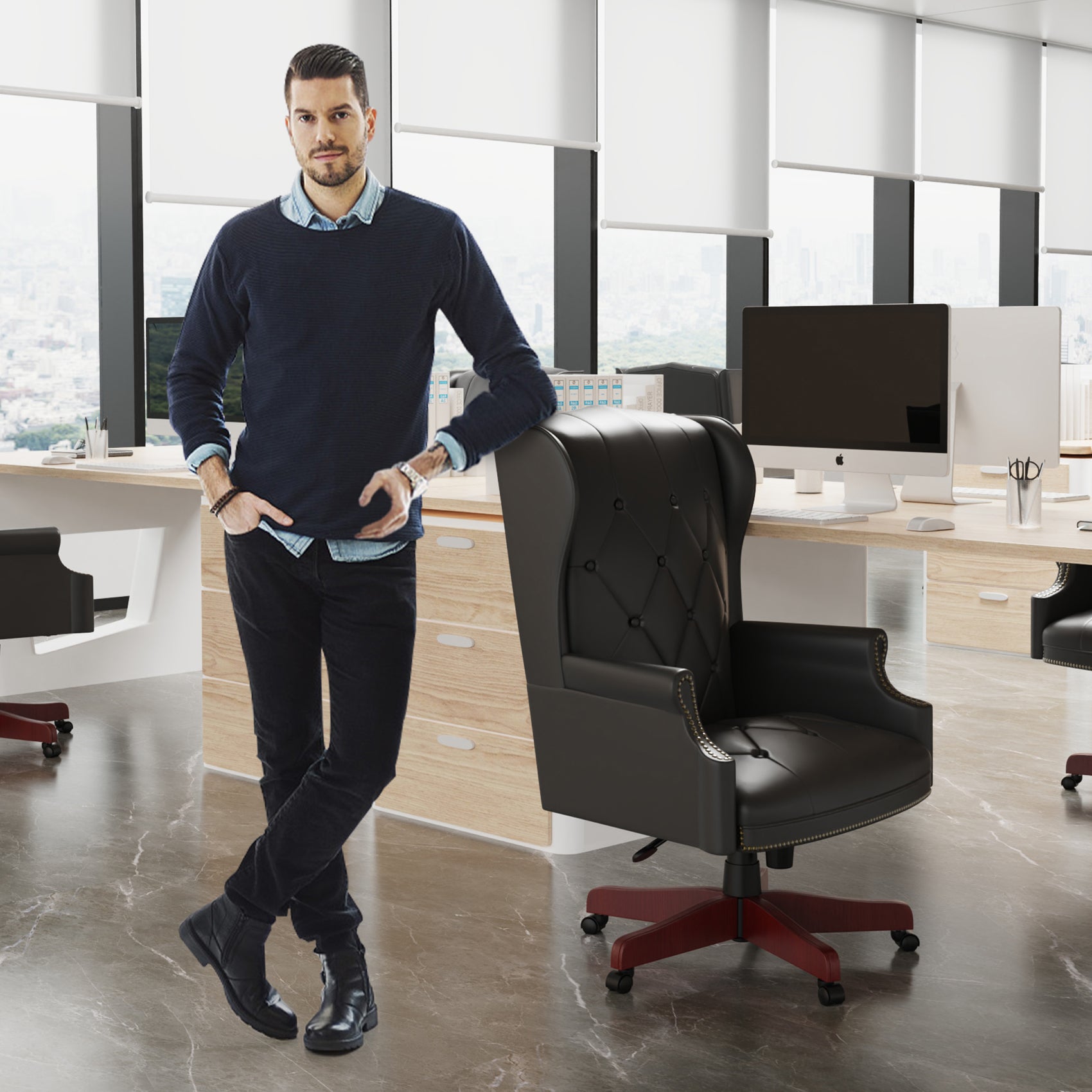 Black Ergonomic PU Leather High Back Office Chair S183497