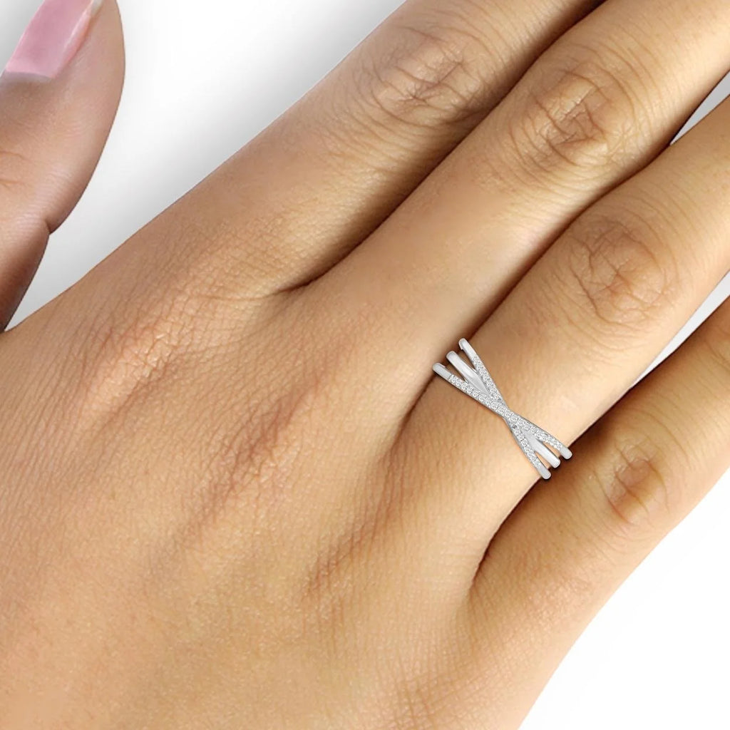 Sterling Silver Criss Cross Ring with White Diamond L794