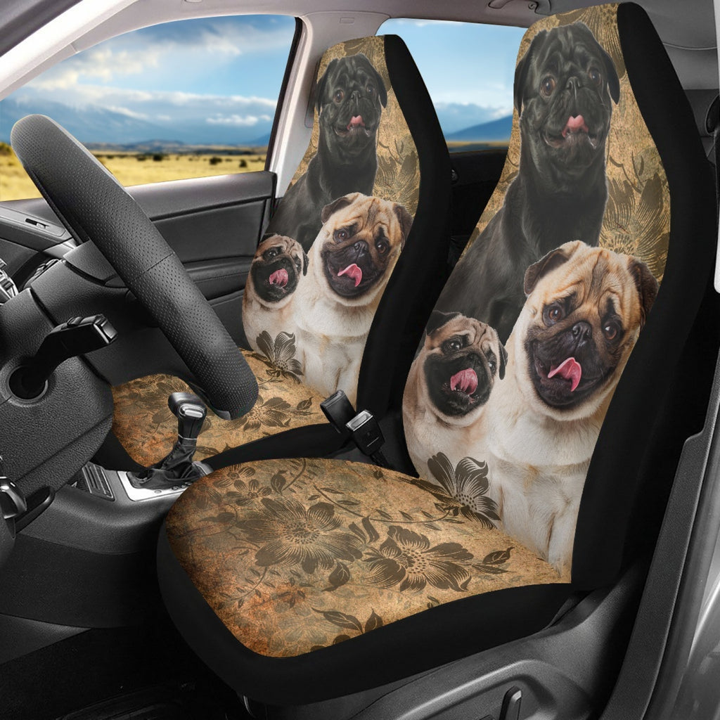 Pug Dog Floral Print Seat Covers, Set of 2 Pcs S62163