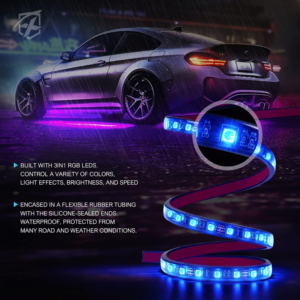 RGB LED Car Underglow Light Kits, 8PCS Underbody Interior Bluetooth Lights Y3214