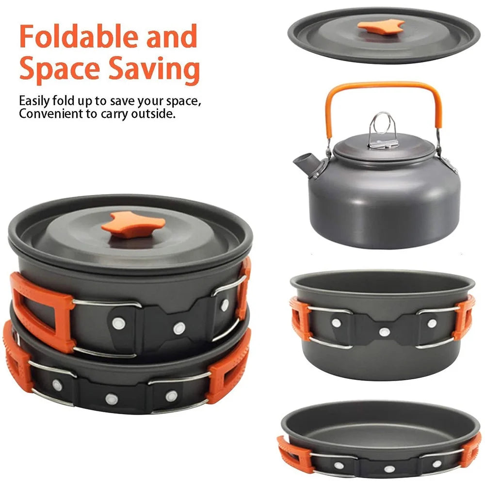 15 Pc Portable Aluminium Camping Cookware Set with Anti-Stick Kettle V1278