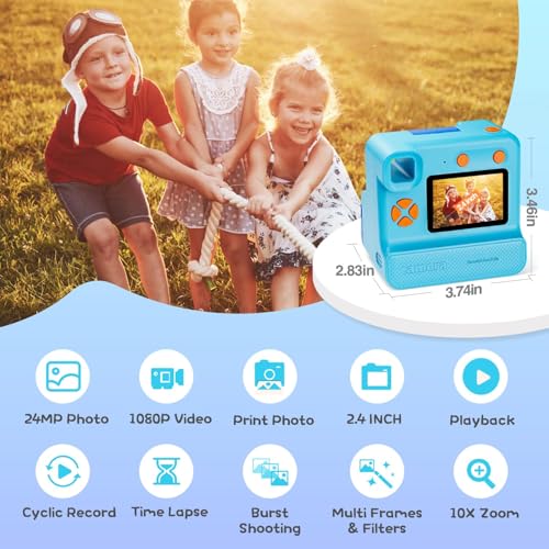 Blue FHD Selfie Digital Video Camera with 3 Rolls Print Paper & 32G Card C94480