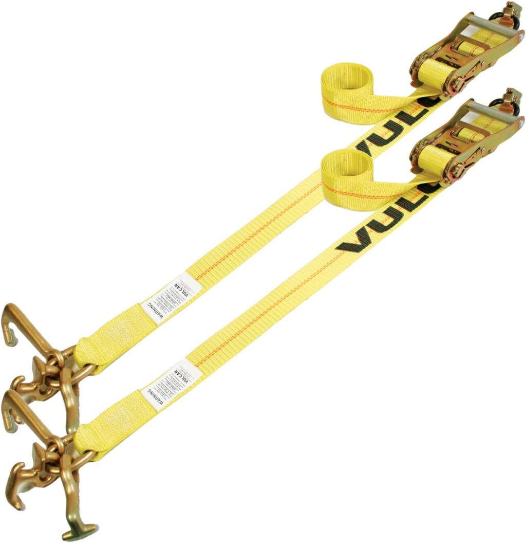 Yellow 96 Inch 2 Pack Car Tie Down with Universal Frame Hook Cluster for E Track B84190