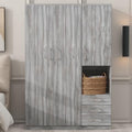 Grey 3 Door Wooden Wardrobe Closet Organizer with Drawers and Hanging Rail D947760