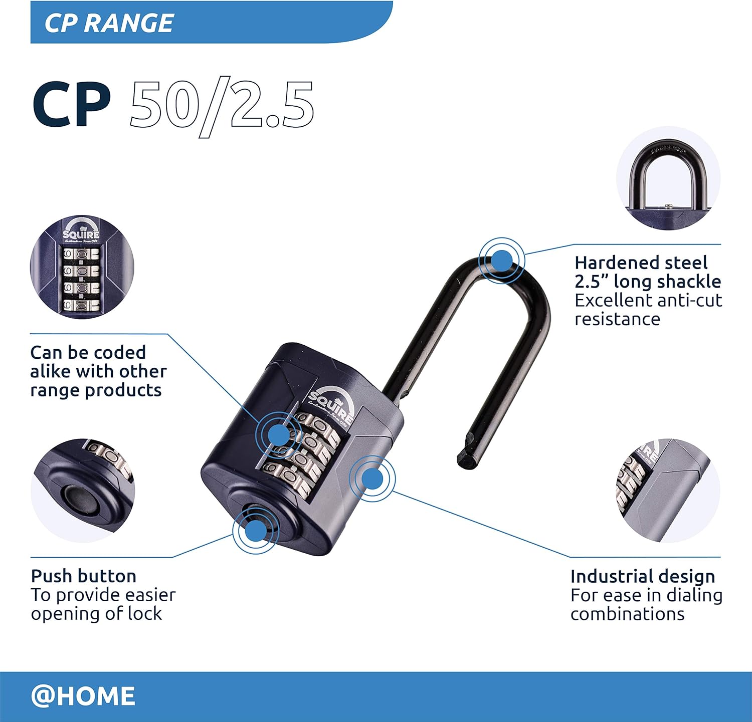Blue 50 mm 4 Wheel Combination Padlock, Pack of 2 D178