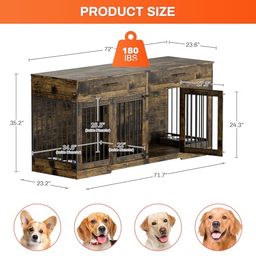 Grey Wooden Dog Crate with 2 Storage Drawers and Removable Divider Y118231