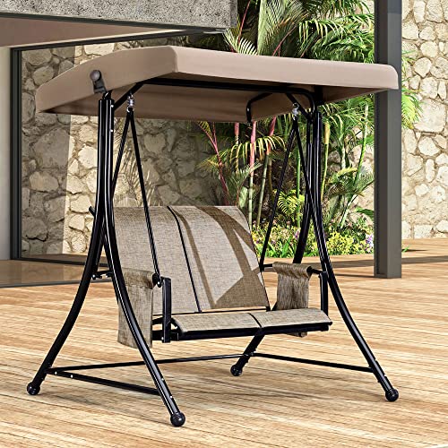 Beige 3-Seat Outdoor Patio Swing with Steel Frame X351