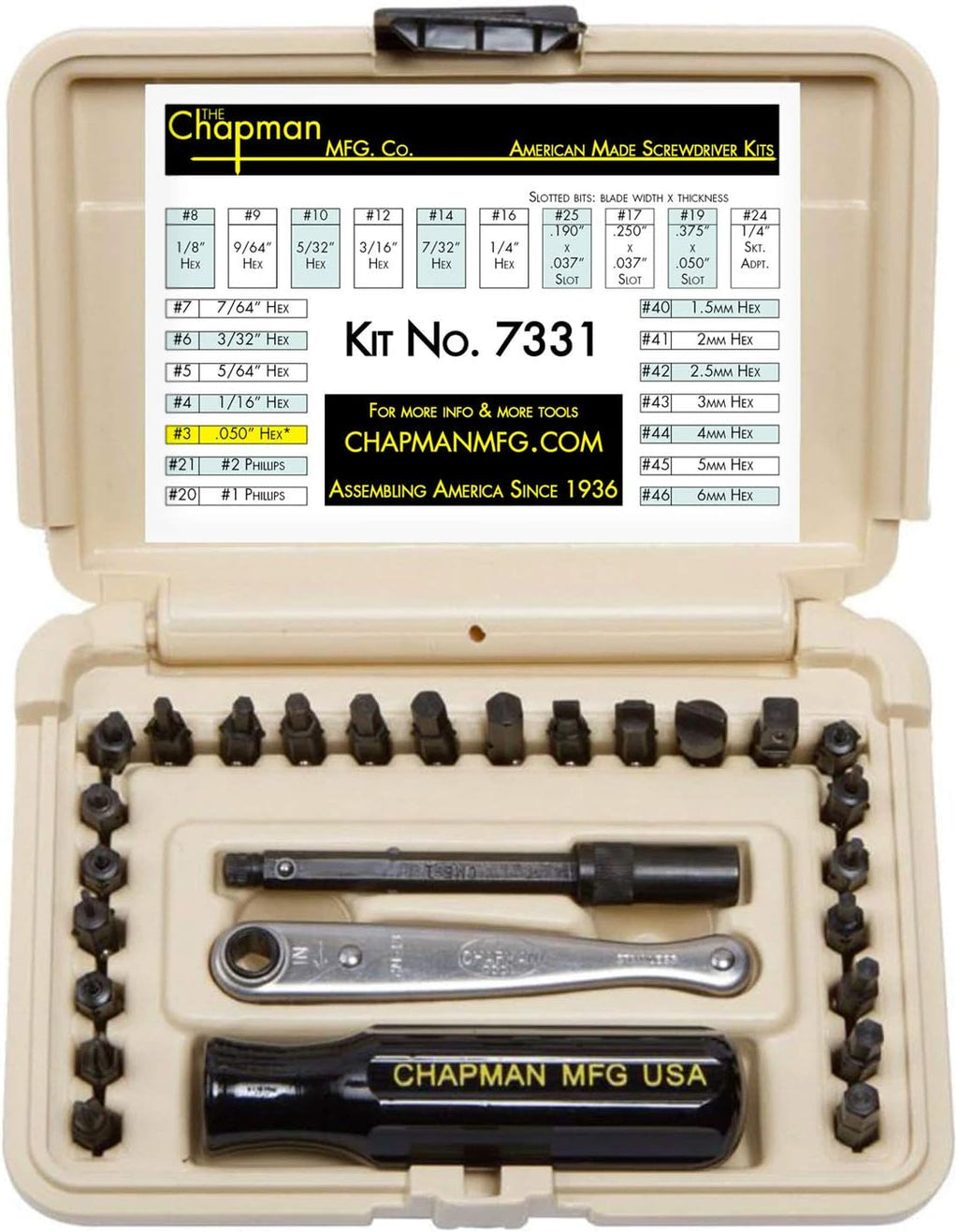 24 USA Made Insert Bits Screwdriver Set with Mini Ratchet Hand Tool H193