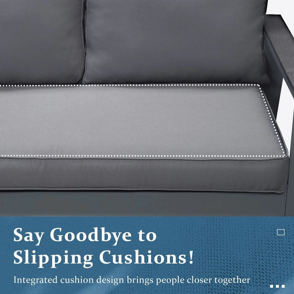 Gray 4-Seat Outdoor Aluminum Sectional Sofa with Cushions U66318