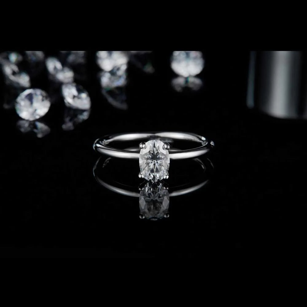 Platinum Plated Sterling Silver Moissanite Oval Solitaire Ring Q334806