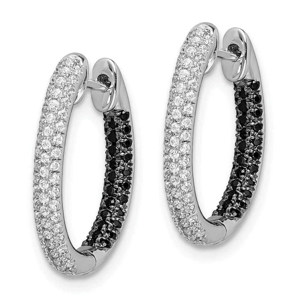 14k White Gold Black and White Diamond Hoop Earrings X76891