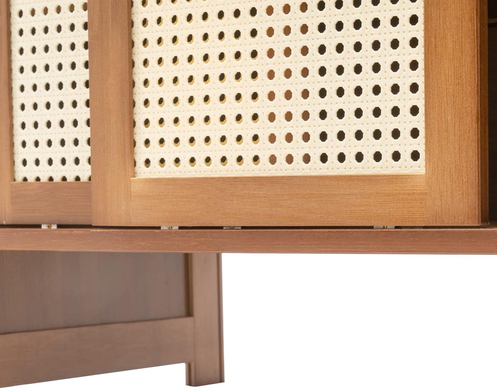 Natural Bamboo 6 Tier Shoe Cabinet with Grid Doors C741