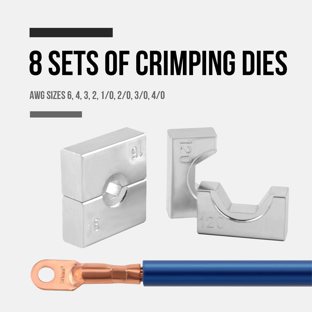 Hydraulic Cable Lug Tool, 6 AWG to 4/0 AWG Battery Cable Crimping Tool Set K411205