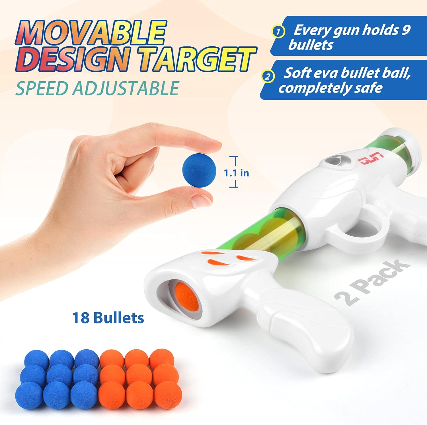 2 Blaster Gun with 18 Foam Balls and Moving Shooting Target C5454
