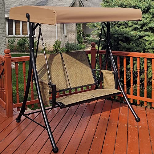Beige 3-Seat Outdoor Patio Swing with Steel Frame X351