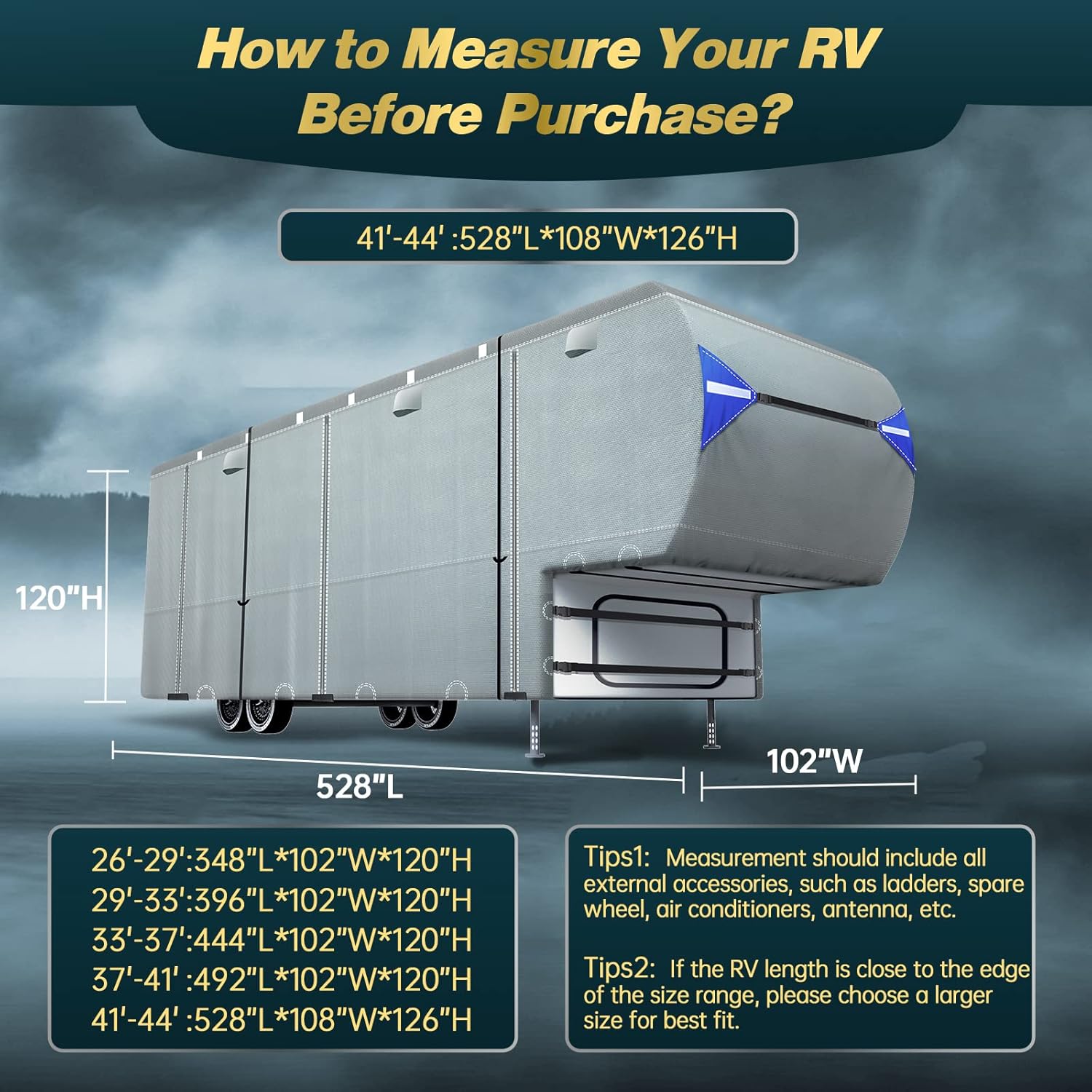 5th Wheel RV Cover with 4 Tire Covers O617