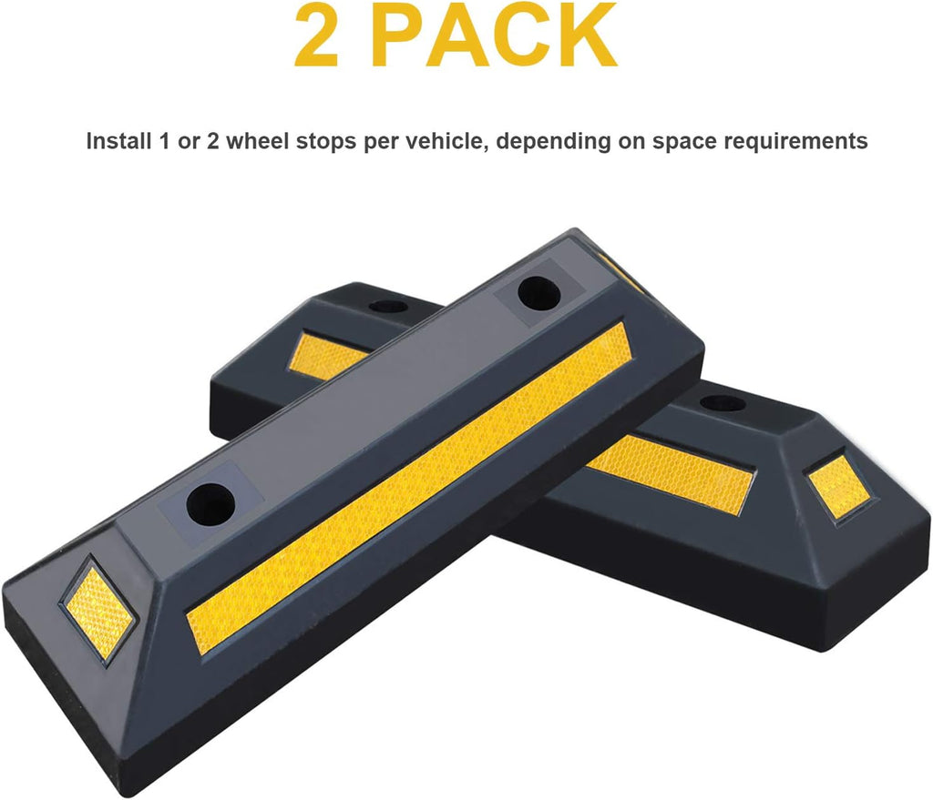 2 Pack Rubber Parking Guide Blocks with Yellow Reflective Stripes 21.25x5.7x3.54 W59295