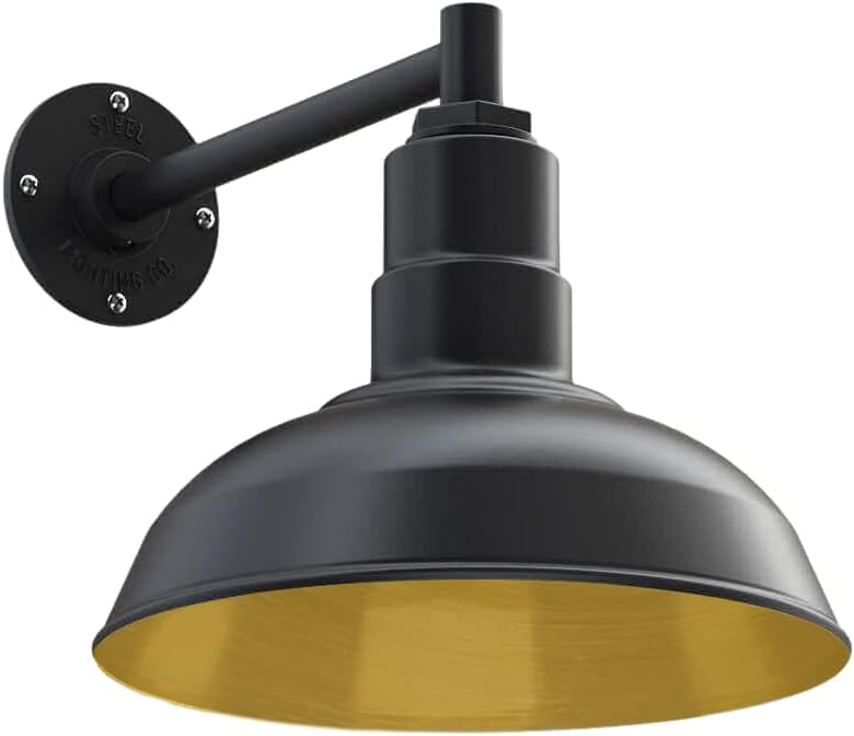 Black Outdoor Wall Mounted Barn Light with 12 inch Dome and 11 inch Straight Arm T461