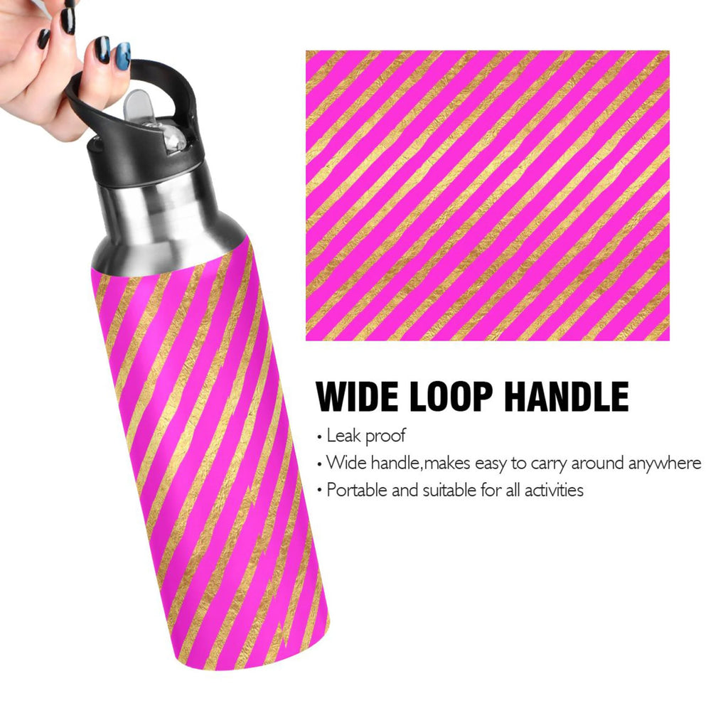 Hot Pink Striped Stainless Steel Vacuum Insulated Water Bottle 20 OZ I500639
