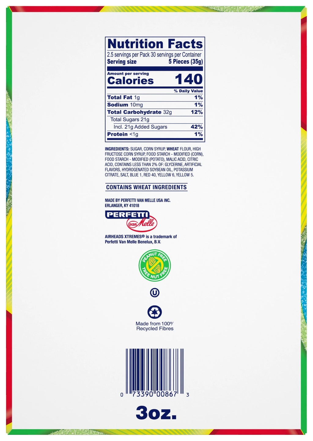 Sweetly Sour Candy Belts, Rainbow Berry, 12 Count R882375