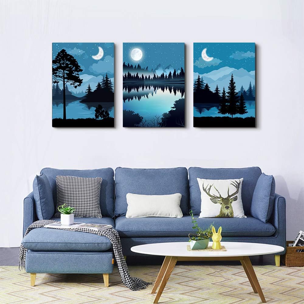 Blue Abstract Geometric Canvas Wall Art 3 Piece Framed X247957