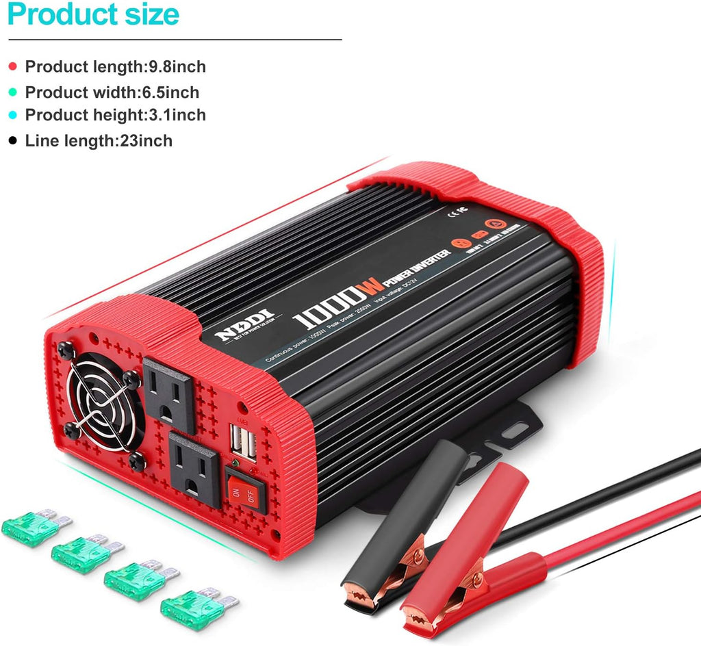 1000W Car Power Inverter 12V DC to 110V AC Converter Dual AC Outlets 3.1A USB Port Pack of 2 F26348