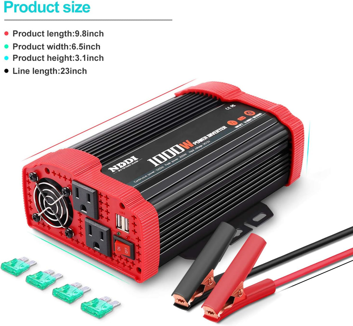 1000W Car Power Inverter 12V DC to 110V AC Converter Dual AC Outlets 3.1A USB Port Pack of 2 F26348