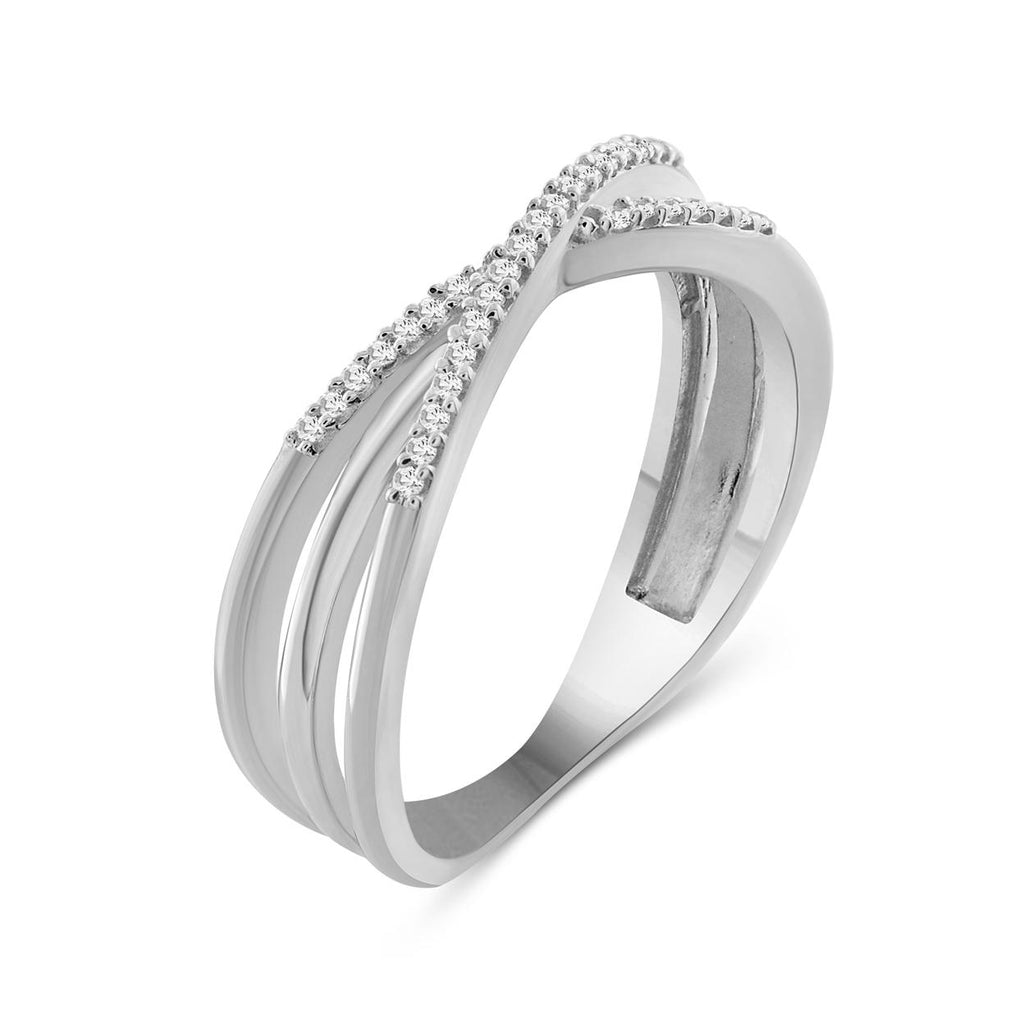 Sterling Silver Criss Cross Ring with White Diamond L794