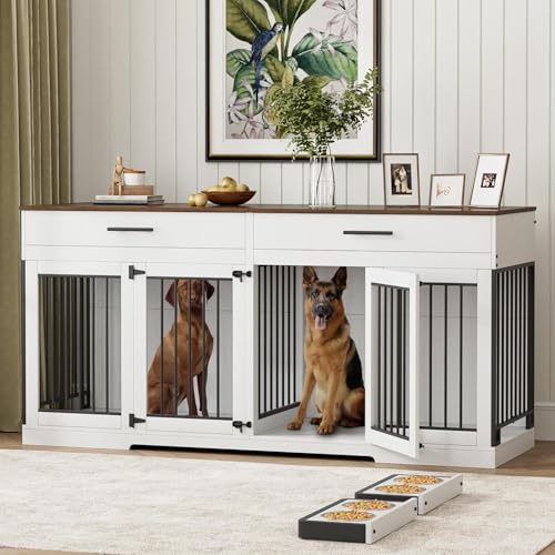 Grey Wooden Dog Crate with 2 Storage Drawers and Removable Divider Y118231