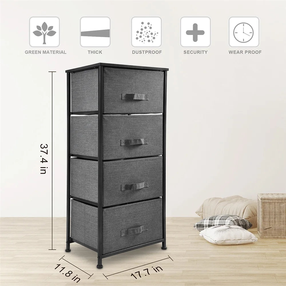Dark Grey 4 Drawer Fabric Dresser with Steel Frame J2268