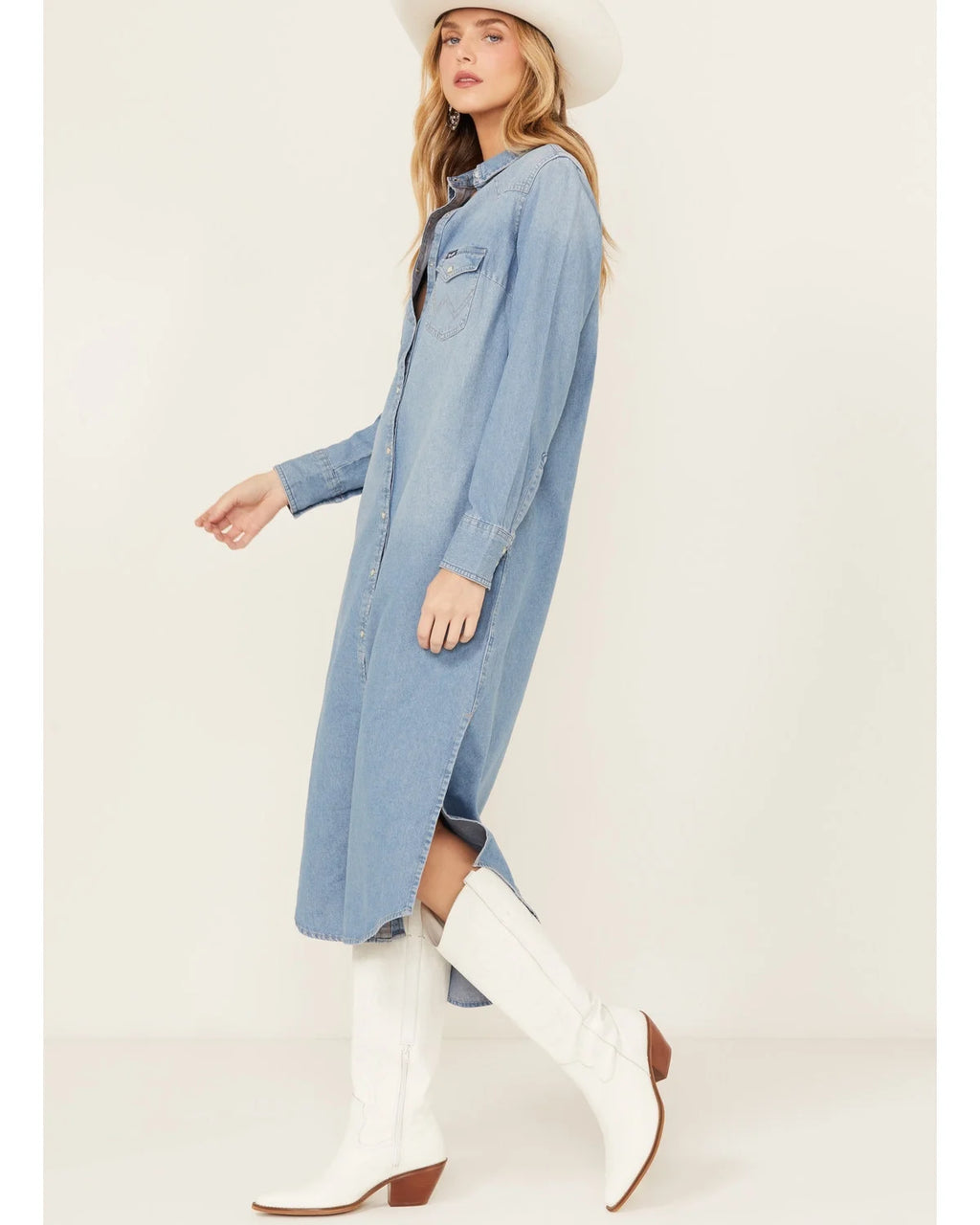 Medium Wash Long Sleeve Denim Dress B75219