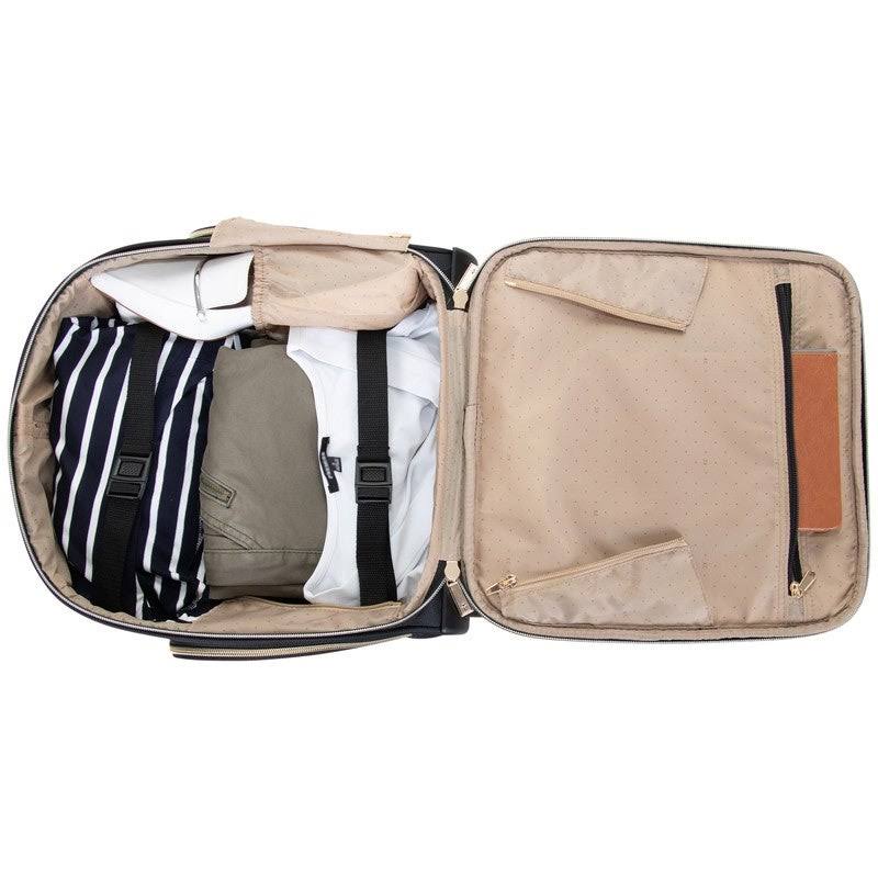 Olive Chevron Quilted 4-Wheel Spinner Carry-On Suitcase T148