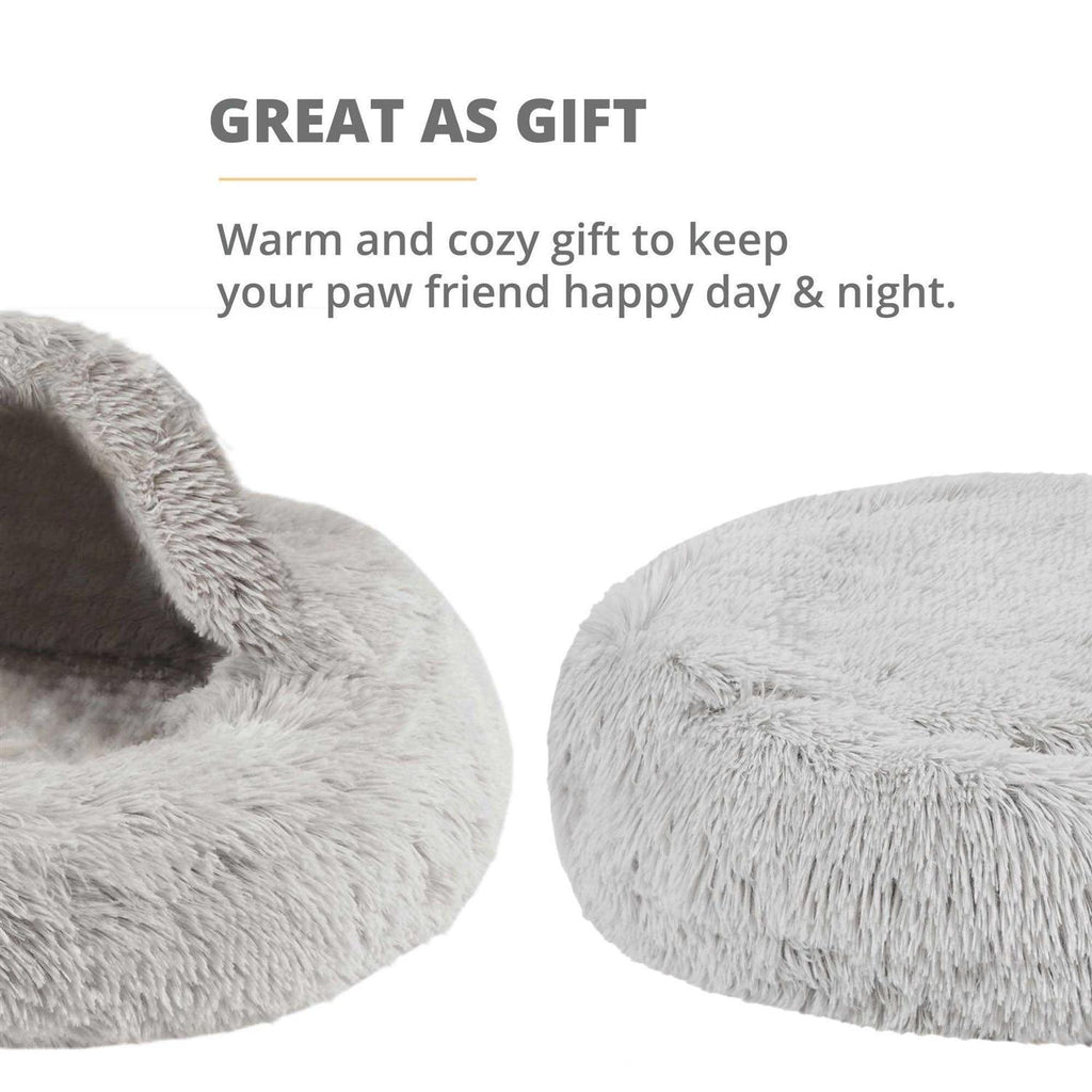 Soft Faux Fur Cat Bed Cave Hooded Blanket Dog Couch M287505