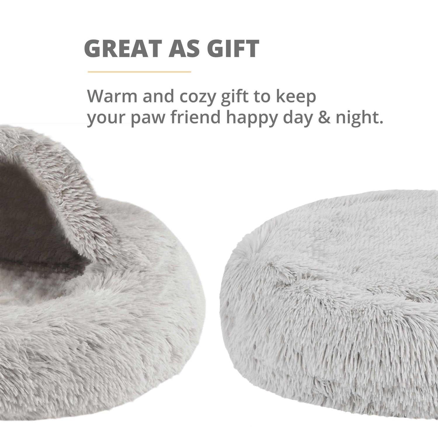 Soft Faux Fur Cat Bed Cave Hooded Blanket Dog Couch M287505