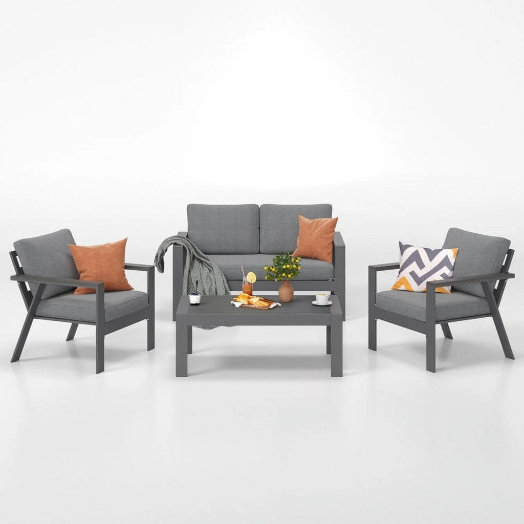 Gray 4-Seat Outdoor Aluminum Sectional Sofa with Cushions U66318