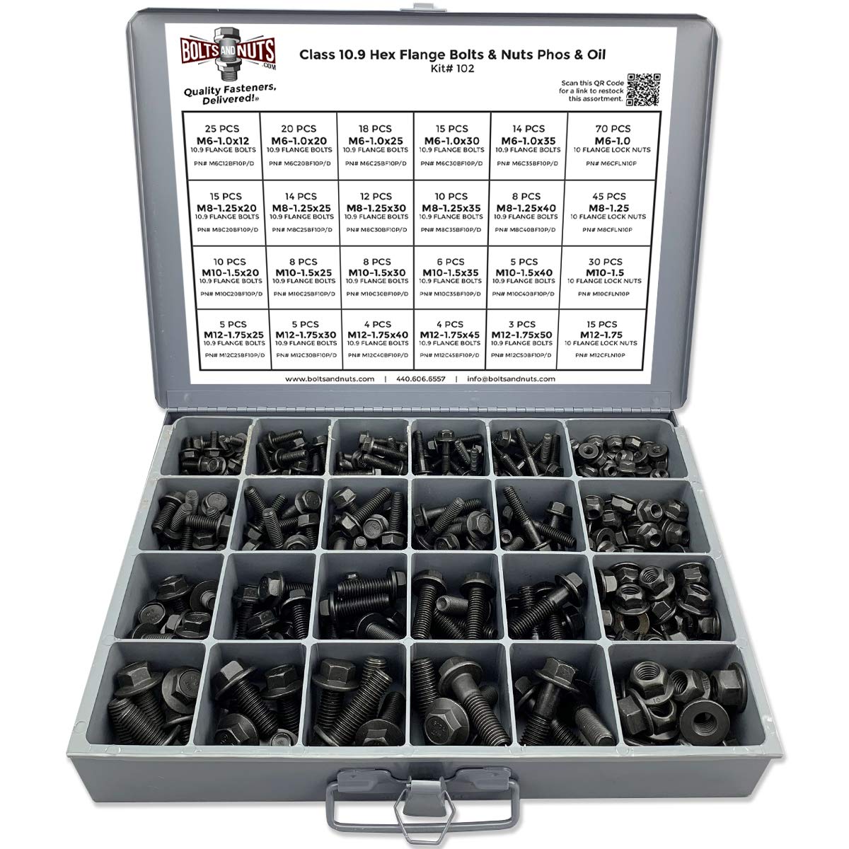 370 Pieces Hex Cap Flange Frame Bolts & Locking Flange Nuts Assortment Kit B876089