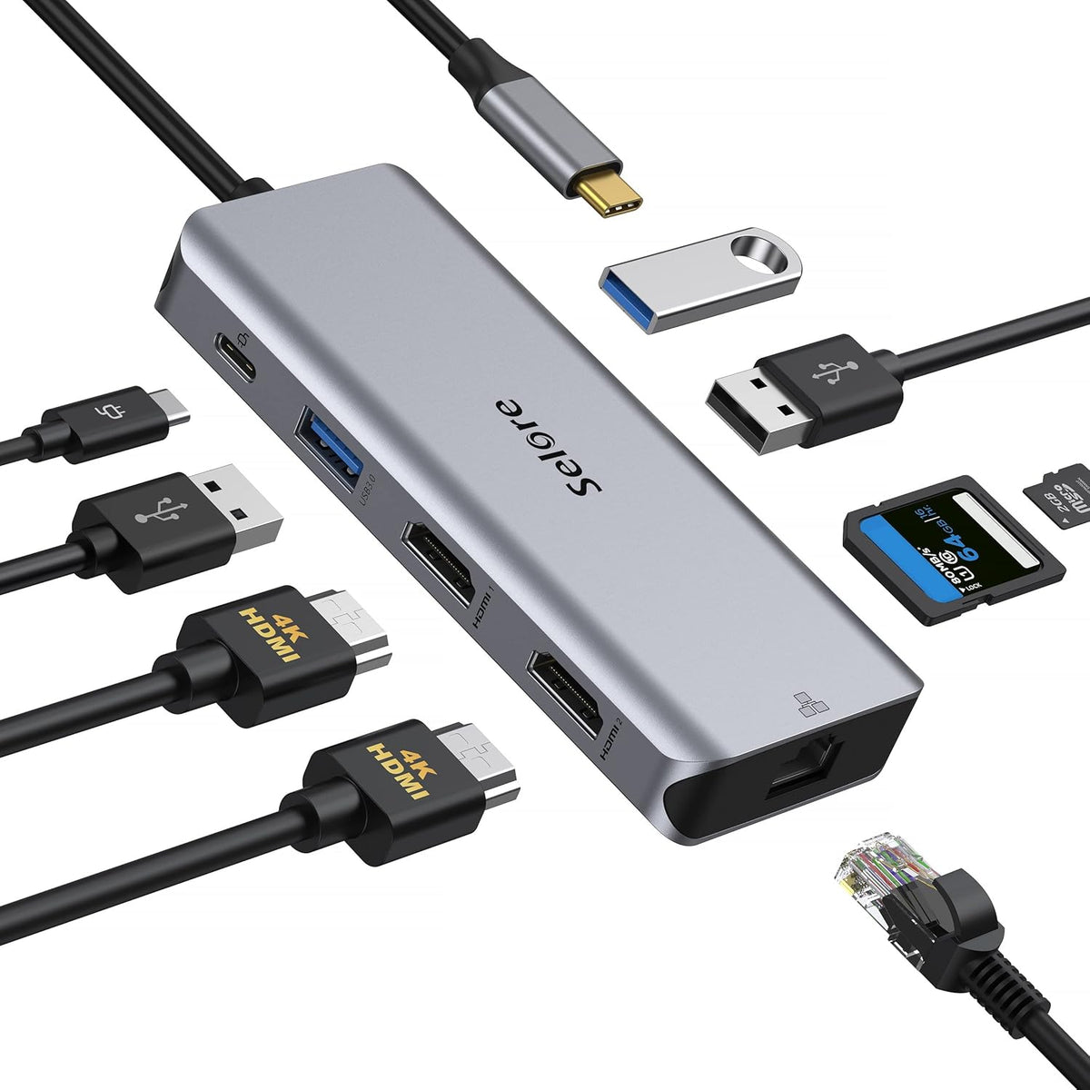 USB C Docking Station Dual Monitor, 9 in 1 USB C Hub, Ethernet, 2 USB 3.0, 1 USB 2.0, SD/TF Card Reader, 100W PD, Pack of 2 G13872