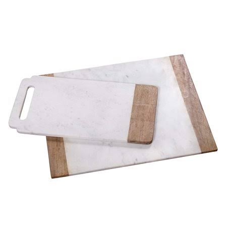 Natural White Marble Mango Wood Handled Board and Pastry Board Set K103414
