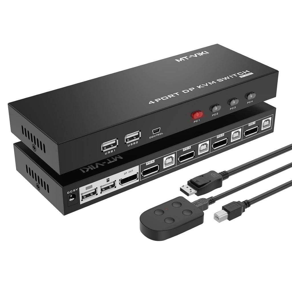 4 Port DisplayPort KVM Switch with 4 DP Cables and 4 USB Cables 4K@60Hz X575