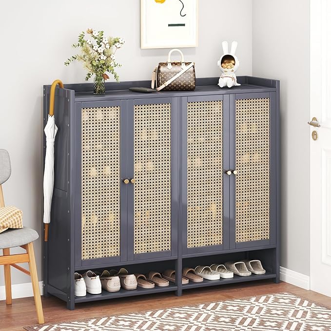 Grey 8 Tier Bamboo Shoe Cabinet with Doors Z8259