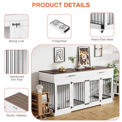 Grey Wooden Dog Crate with 2 Storage Drawers and Removable Divider Y118231